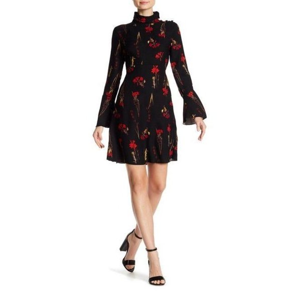 Vince Camuto Mock Neck Flutter Cuff Dress
